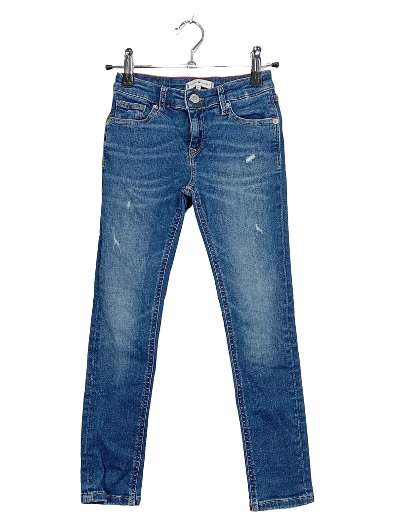 Tommy Hilfiger Jeans Mädchen Gr. 128 Regular Fit Blau Denim Hose 1