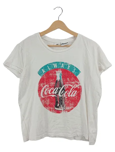 Coca-Cola Damen T-Shirt Weiß Gr. 38 M Retro Always Flaschen-Print Kurzarm