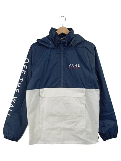 Vans Off The Wall Windbreaker Jacke Herren Blau Weiß Gr. 50 L Kapuze