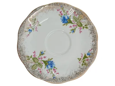 Chodzież Unterteller Porzellan Blumenmuster Blau Goldrand Vintage 14cm
