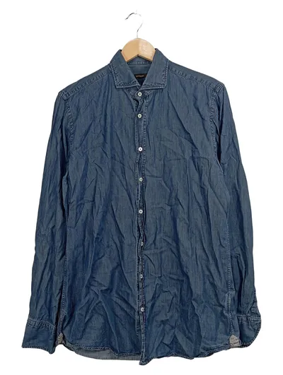 windsor. Freizeithemd Herren Blau Denim Gr. 41 L Langarm Casual Baumwolle