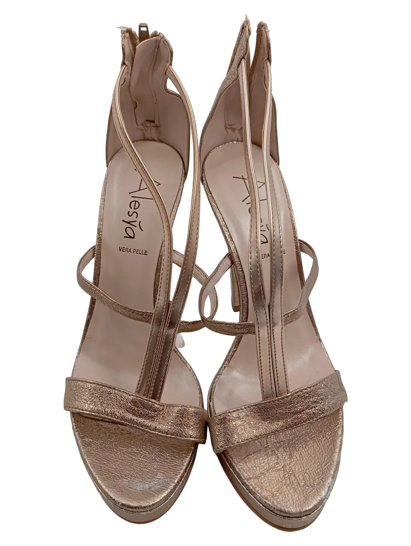 Alesya Damen Sandaletten High Heels Riemchen Gold Gr. 38 Elegant Leder 2