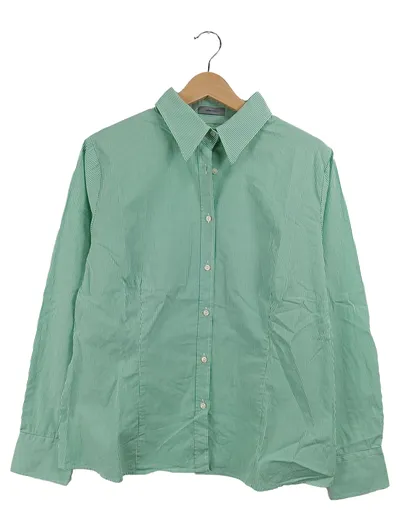 Montego Damen Hemdbluse Gr. 44 XXL Grün Gestreift Klassisch Baumwolle