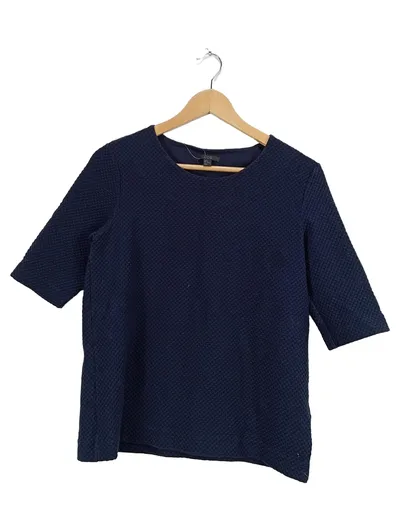 COS Damen Pullover Gr. 38 M Blau Halbarm Strukturmuster Casual