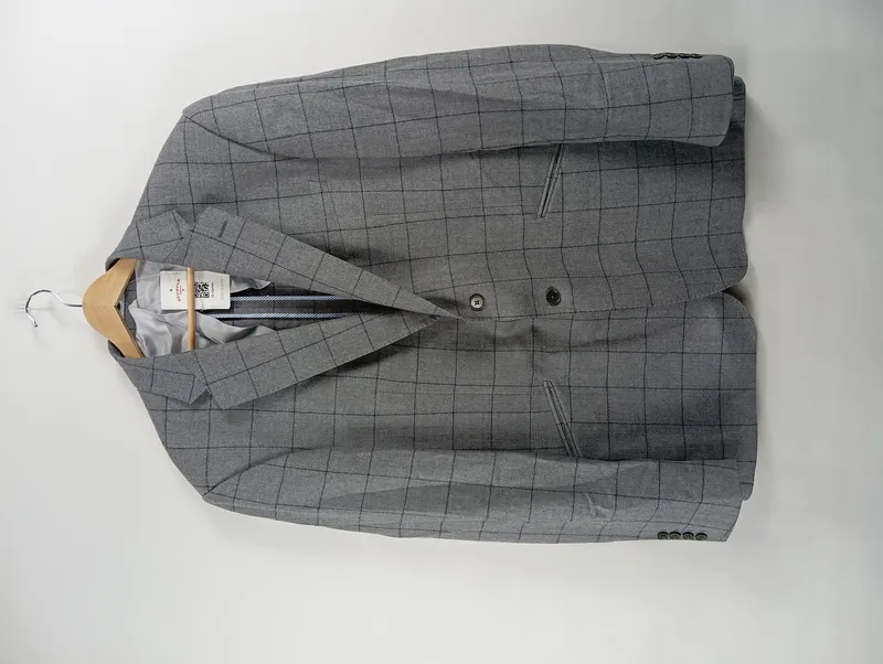 Charles Tyrwhitt Sakko Herren Gr. 46 Grau Kariert Business Wolle 2