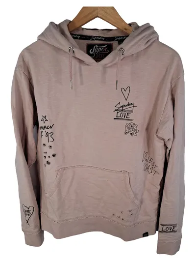 Superdry Damen Kapuzenpullover Hoodie Rosa Gr. 36, S Print Destroyed