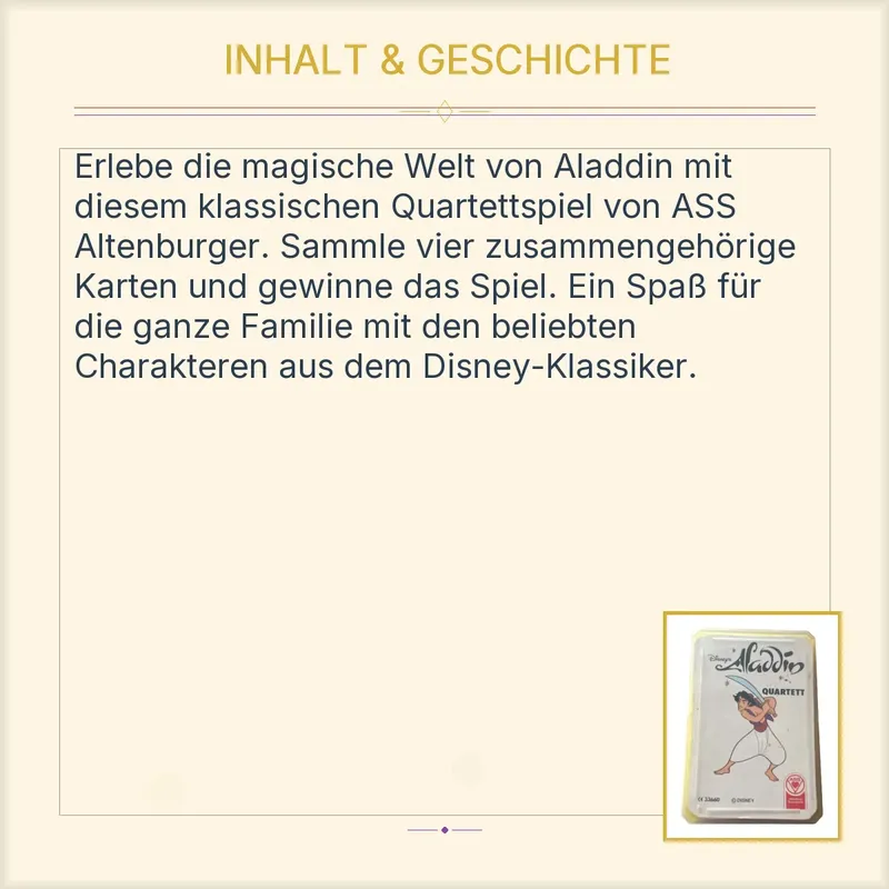 Disney's Aladdin Quartett ASS Altenburger Kartenspiel Märchen Kinder 7