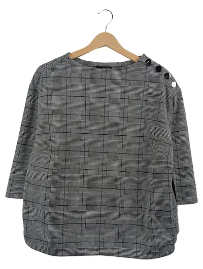Ambria Damen Pullover Kariert Grau Gr. 42 3/4-Arm Zierknöpfe