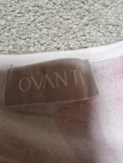 Ovanti Damen Strickjacke Gr. 44 Orange Abstrakt V-Ausschnitt Langarm
