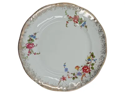 Chodzież Kuchenteller 19 cm Porzellan Weiß Blumenmuster Goldrand Klassisch