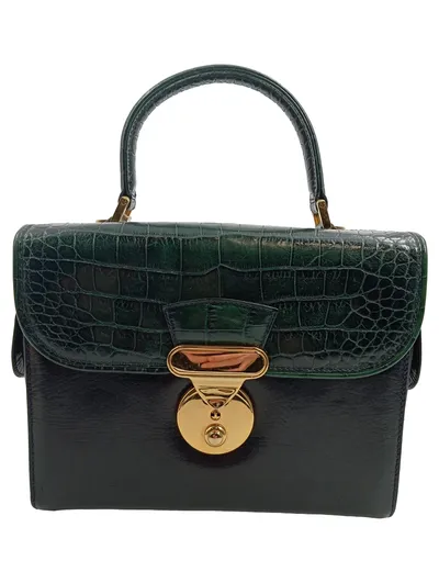 Astor Damen Henkeltasche Leder Schwarz Grün Kroko-Optik Elegant