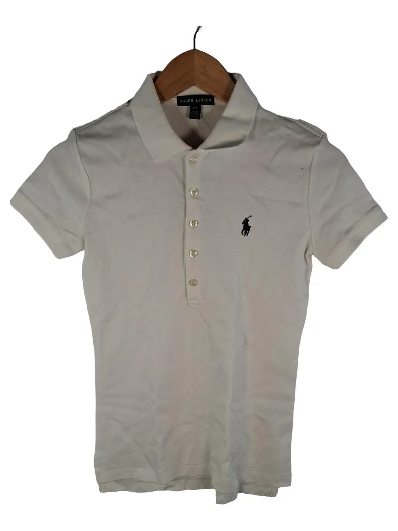 Ralph Lauren Damen Poloshirt Weiß Gr. 36/S Klassisch Baumwolle Kurzarm 1