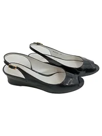 Bruno Magli Damen Slingback Peep-Toe Keilabsatz Pumps Leder Lackleder Schwarz 37 1