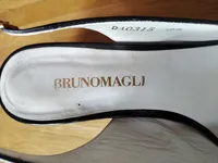 Bruno Magli Damen Slingback Peep-Toe Keilabsatz Pumps Leder Lackleder Schwarz 37 3