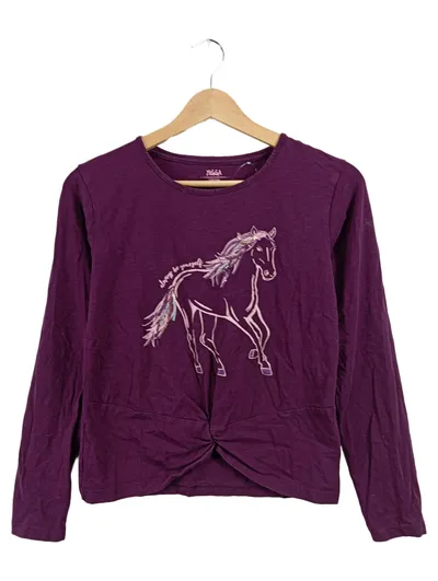 Yigga Mädchen Pullover Langarm Pferd Pailletten Lila Gr. 158