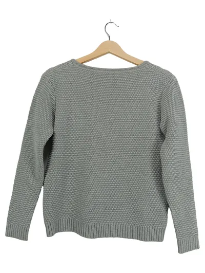 Bloom Damen Pullover Gr. 40 L Grau V-Ausschnitt Strukturmuster Casual