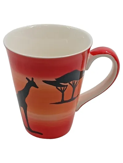 Cha Cult Tasse Becher Afrika Motiv Giraffe Baum Porzellan Mehrfarbig Handbemalt