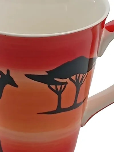 Cha Cult Tasse Becher Afrika Motiv Giraffe Baum Porzellan Mehrfarbig Handbemalt