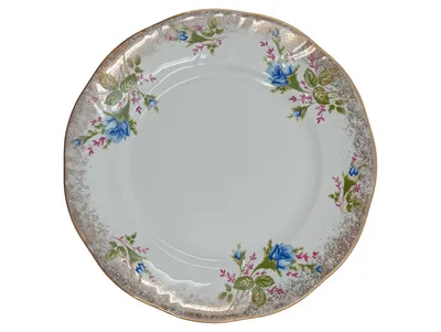 Chodzież Kuchenteller 19 cm Porzellan Weiß Vintage Blumenmuster Goldrand
