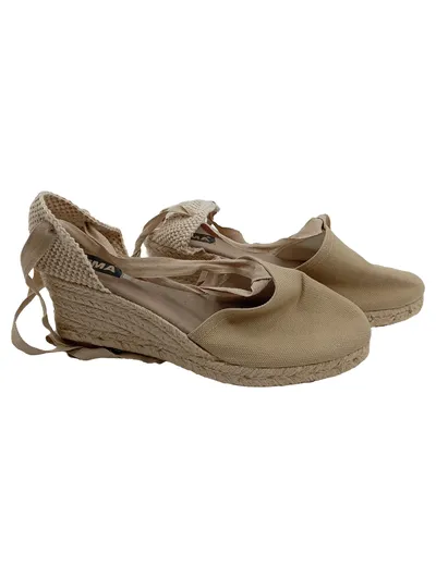 EMMA Damen Espadrille Schnürschuh Keilabsatz Beige Gr. 40 Casual