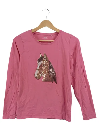 Yigga Mädchen Langarmshirt Rosa Gr. 158 Pferd Pailletten