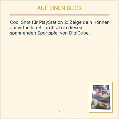 Cool Shot Billard Pool Sportspiel für Sony PlayStation 2 PS2 DigiCube