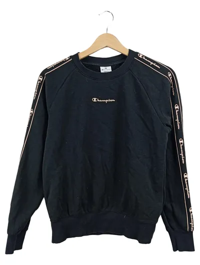 Champion Damen Sweatshirt Pullover Tape Logo Schwarz Gr. 36 S
