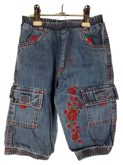 BABY WORLD Cargohose Kinder Mädchen Blau Gr. 74 Blumen Stickerei Jeans
