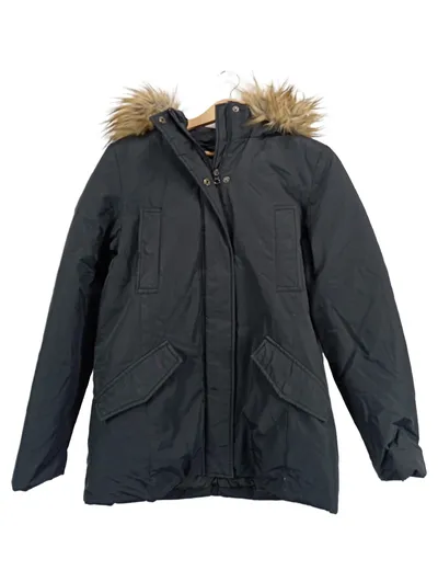 Hallhuber Damen Parka Winterjacke Schwarz Gr. 38 M Kapuze Fellbesatz