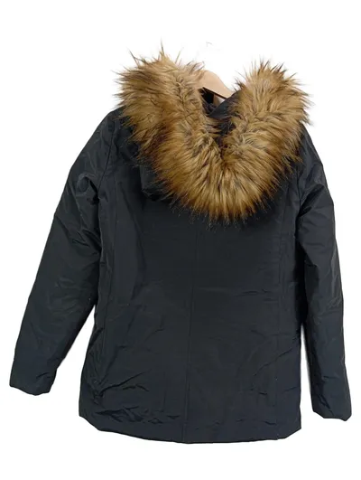 Hallhuber Damen Parka Winterjacke Schwarz Gr. 38 M Kapuze Fellbesatz