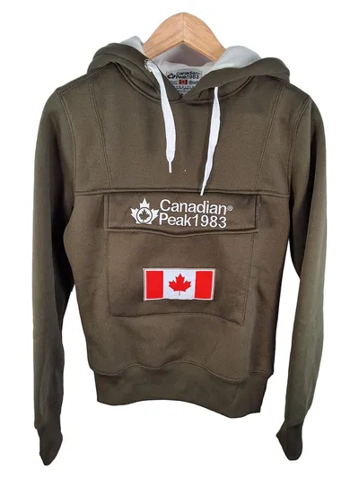 Canadian Peak Kapuzenpullover Damen Oliv Gr. 38 M Hoodie Logo Flagge