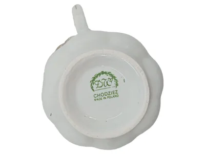 Chodzież Kaffeetasse Porzellan Weiß Blumenmuster Vintage Goldrand