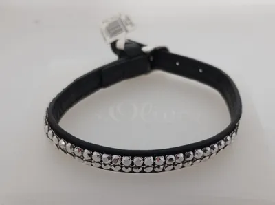 s.Oliver Armband Damen Leder Schwarz Edelstahl Swarovski Kristalle 21, 5cm