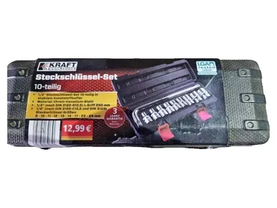 Kraft Werkzeuge Steckschlüssel Set 10-teilig 1, 2 Zoll 8-24mm Nusskasten
