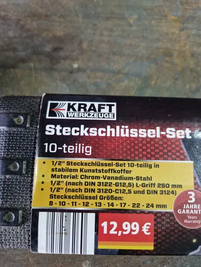 Kraft Werkzeuge Steckschlüssel Set 10-teilig 1, 2 Zoll 8-24mm Nusskasten