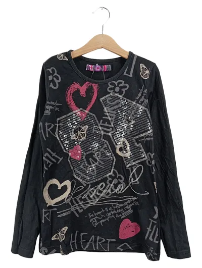 Desigual Langarmshirt Kinder Gr. 146 Schwarz Pailletten Herz Casual