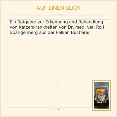 Katzenkrankheiten erkennen und behandeln Rolf Spangenberg Falken Bücherei