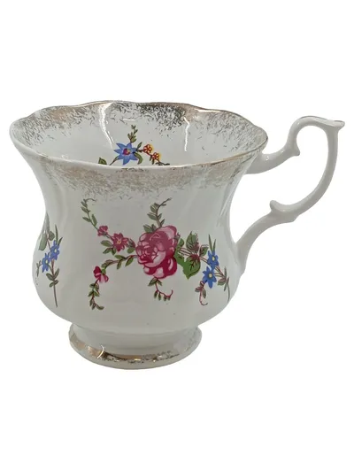 Chodzież Teetasse Porzellan Weiß Blumenmuster Goldrand Vintage