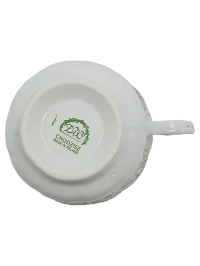 Chodzież Teetasse Porzellan Weiß Blumenmuster Goldrand Vintage