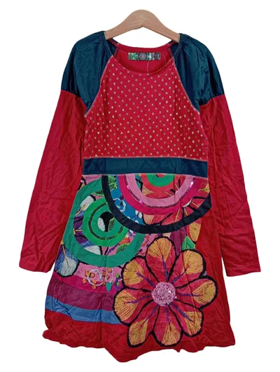 Desigual Mädchen Freizeitkleid Gr. 146 Rot Blumenmuster Langarm Baumwolle