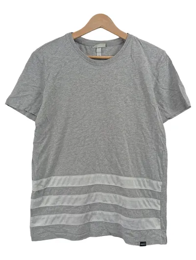 adidas NEO Herren T-Shirt Grau Gestreift Gr. M Kurzarm Baumwolle Sportlich