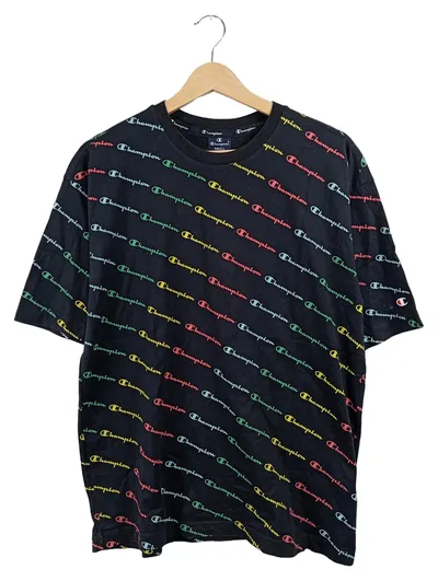 Champion T-Shirt Herren Schwarz Gr. 46 S Allover Logo-Print Casual