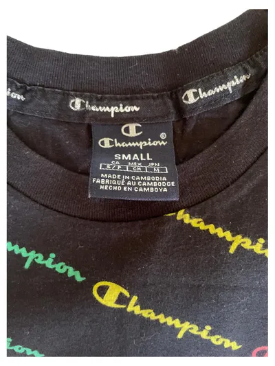 Champion T-Shirt Herren Schwarz Gr. 46 S Allover Logo-Print Casual