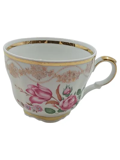 Mitterteich Bavaria Teetasse Porzellan Weiß Blumenmuster Goldrand Vintage