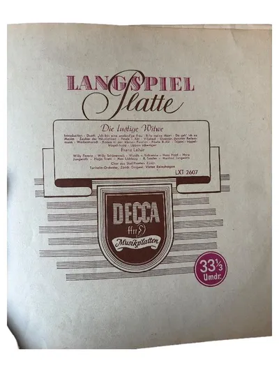 Die lustige Witwe Franz Lehár LP Vinyl Decca LXT 2607 Operette