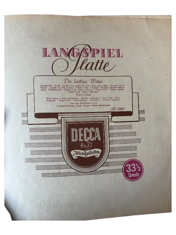 Die lustige Witwe Franz Lehár LP Vinyl Decca LXT 2607 Operette 1