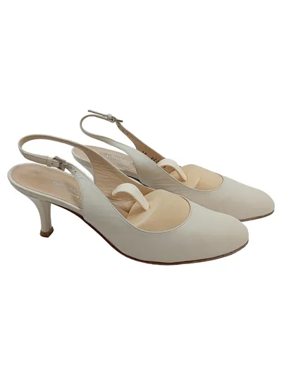 Bruno Magli Damen Slingback Pumps Leder Weiß Gr. 37 Elegant