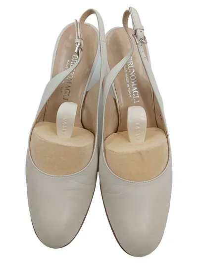 Bruno Magli Damen Slingback Pumps Leder Weiß Gr. 37 Elegant