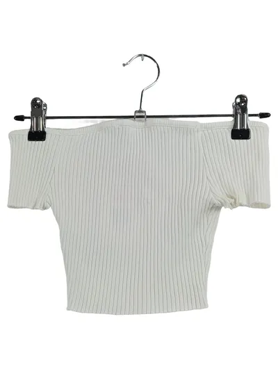 Zara Damen Pullunder Weiß Gr. 36, S Rippstrick Cropped V-Ausschnitt Kurzarm