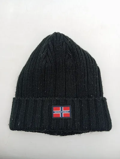 Nangaparbat Mütze Beanie Schwarz Rippstrick Logo Herren Casual